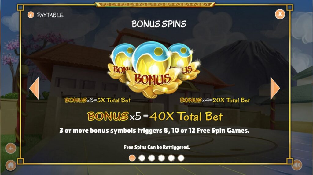 Twin Dragons Bonus Spins paytable
